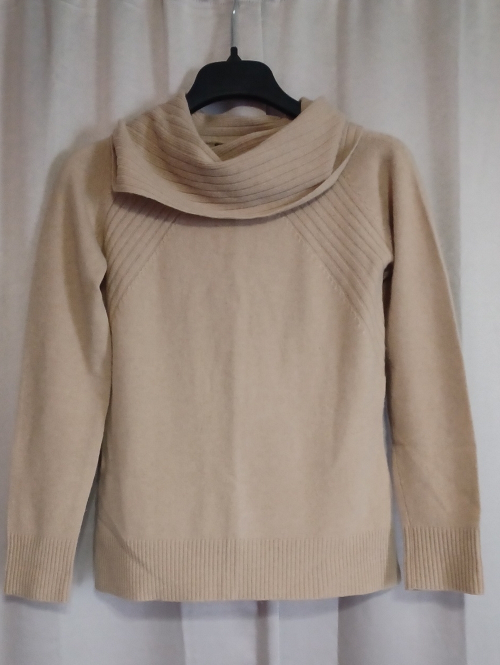 Jones New York Cashmere Sweater Cowl Neck Ribbed Detail Sz S Petite Tan Capsule